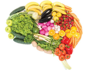 Vegetables arranged in the shape of a brain.