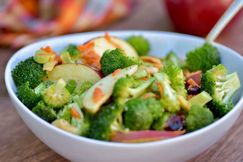 Broccoli Crunch Salad with Apples and Almonds - Food & Nutrition Magazine - Stone Soup