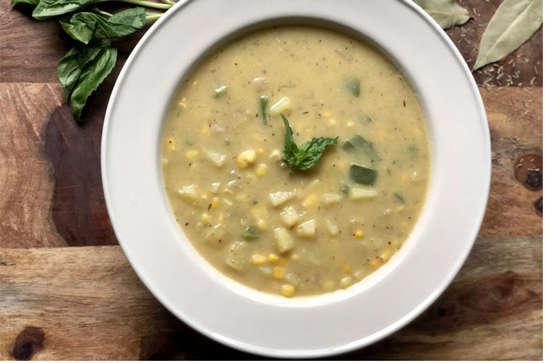 Corn Chowder with Potatoes and Basil - Food & Nutrition Magazine - Stone Soup