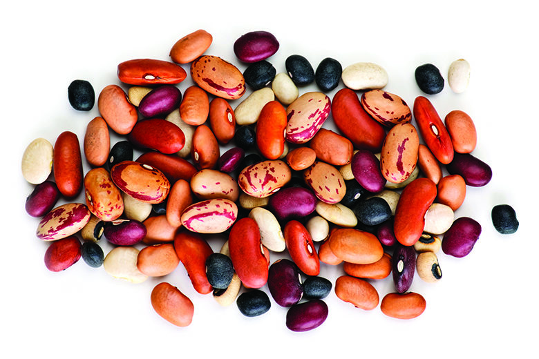 Mixture of dry beans isolated on white background