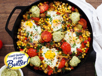 Farmer’s Market Veggie and Egg Skillet with Pistachio-Herb Spread