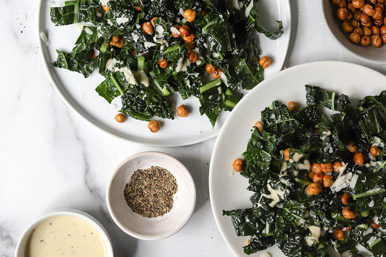 Kale and Crispy Chickpea Caesar Salad - Food & Nutrition Magazine - Stone Soup