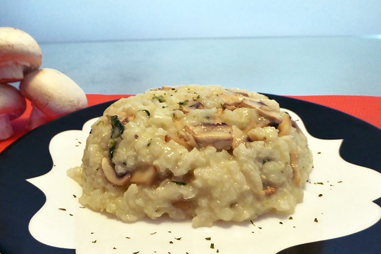 Mushroom, Spinach and Cheese Risotto molded on a plate
