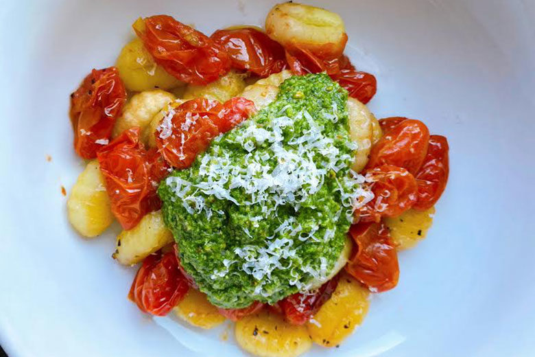 Sheet Pan Gnocchi and Tomatoes with Arugula Pesto - Food & Nutrition Magazine - Stone Soup