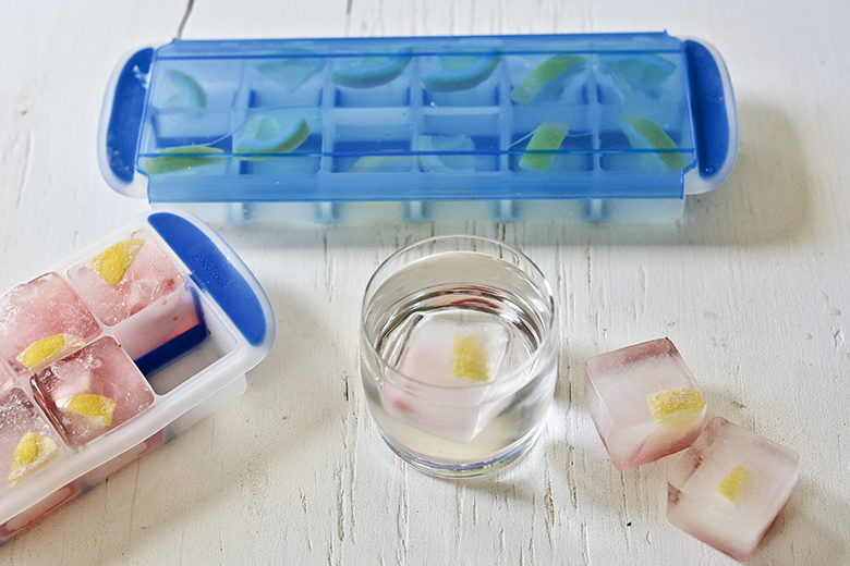 GoodCook Prep & Freeze Ice Cube Trays with ice cubes made with lemon and strawberry