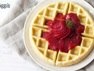 Yogurt Waffles with Strawberry-Rhubarb Syrup