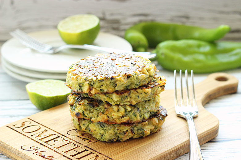Baked Zucchini Fritters with Grilled Corn and Hatch Chiles - Food & Nutrition Magazine - Stone Soup
